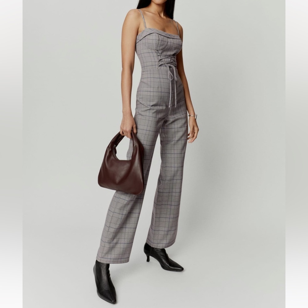 NWT Reformation Cameran Plaid Corset Lace-Up Straight Leg Jumpsuit